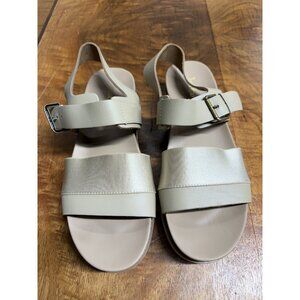 Jambu Women's 8 Gold Leather Platform Chunky sandals Open Toe Walking Shoes